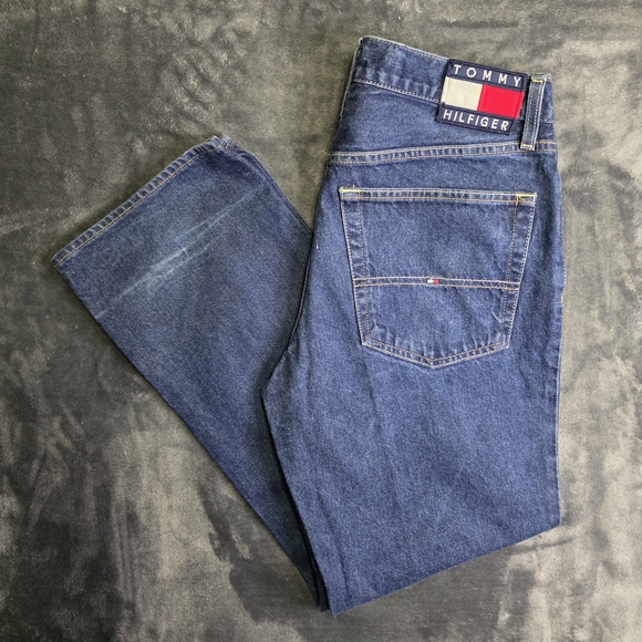 Vintage Tommy Hilfiger Jeans Men 32x30  Flag Patch Relaxed Baggy Denim - Picture 1 of 14